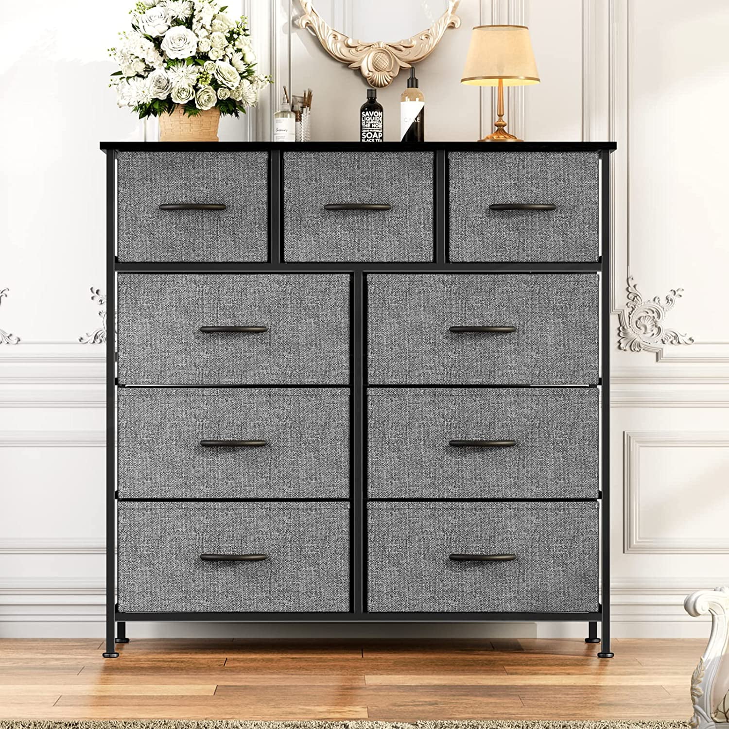 Yangming 9 Drawer Fabric Dresser for Bedroom, Chest of Drawer Organizer Storage Cabinet for Closet, Entryway, Grey  Shop  Black Friday Deals for 2024!  (图4)