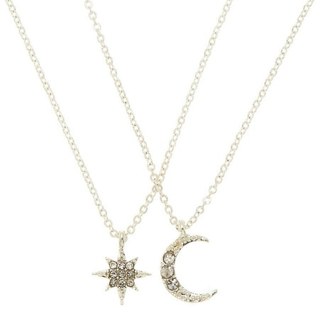 Claire's Silver Celestial Pendant Necklaces - 2 Pack, Silvertone,Adult.