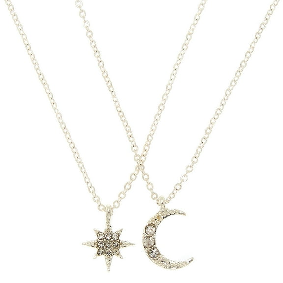 Claire's Silver Celestial Pendant Necklaces - 2 Pack, Silvertone,Adult.