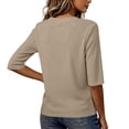 thumbnail image 4 of Summer Tops for Women Ribbed Knit Slim T-Shirt Short Sleeve Solid Stretchy Summer Basic V Neck Top, 4 of 5