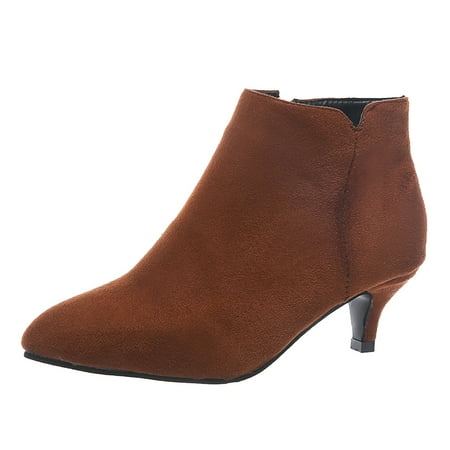 DVKOVI Womens Boots Western Ankle Boots for Women Women s Leisure Rome Solid Large Size Thin Mid Heels Zipper Short Boots Shoes Booties for Women Low Heel Coffee 37