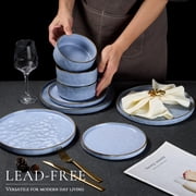 Vesteel Dinnerware Sets, 12-Piece Stoneware Plates and Bowls Set, Dishes Set for 4, Elegant Ceramic Dinnerware for Home Restaurant - Uranus Blue