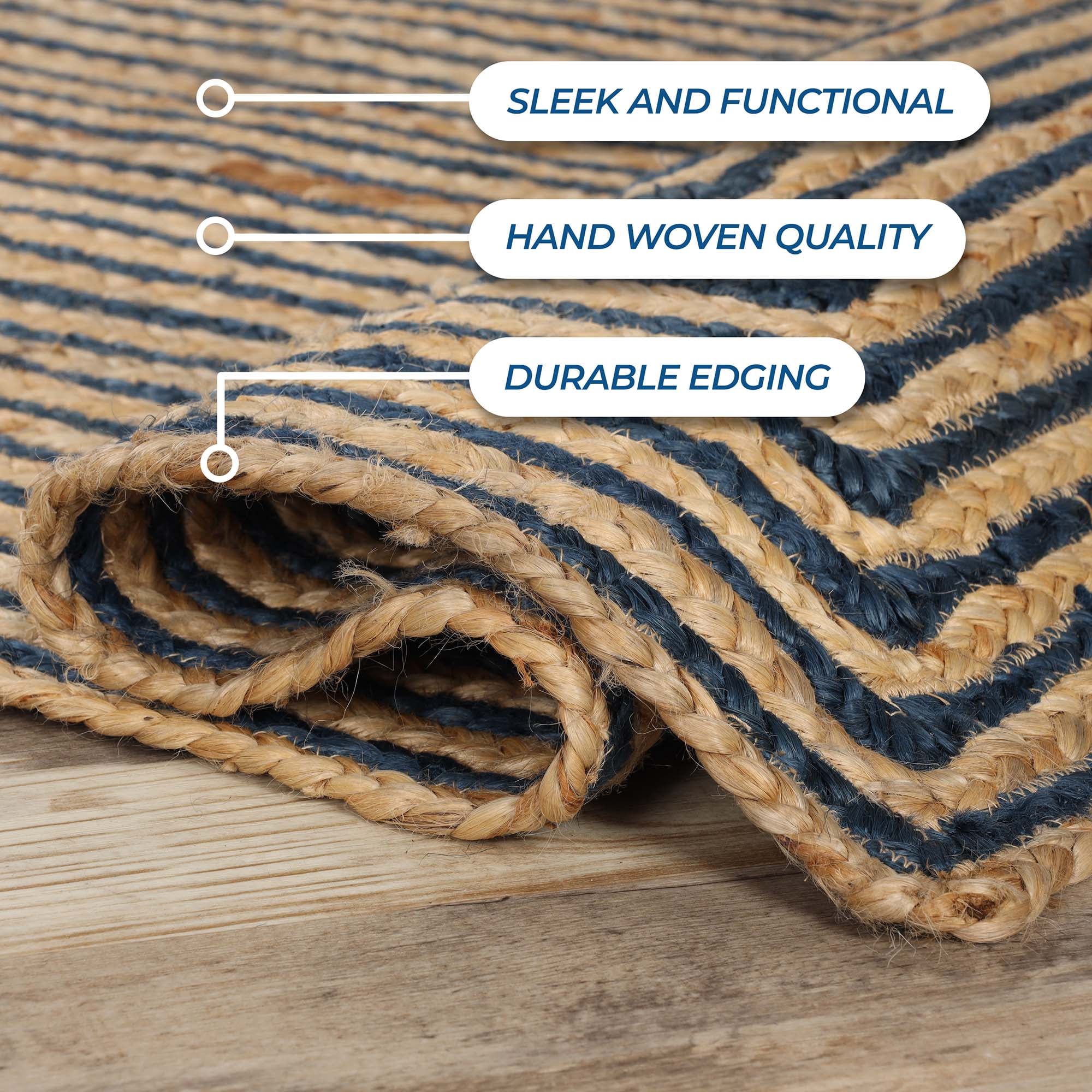 Superior Braided Jute Handwoven Indoor Outdoor Area Rug, 2'6" x 8', Navy Blue
