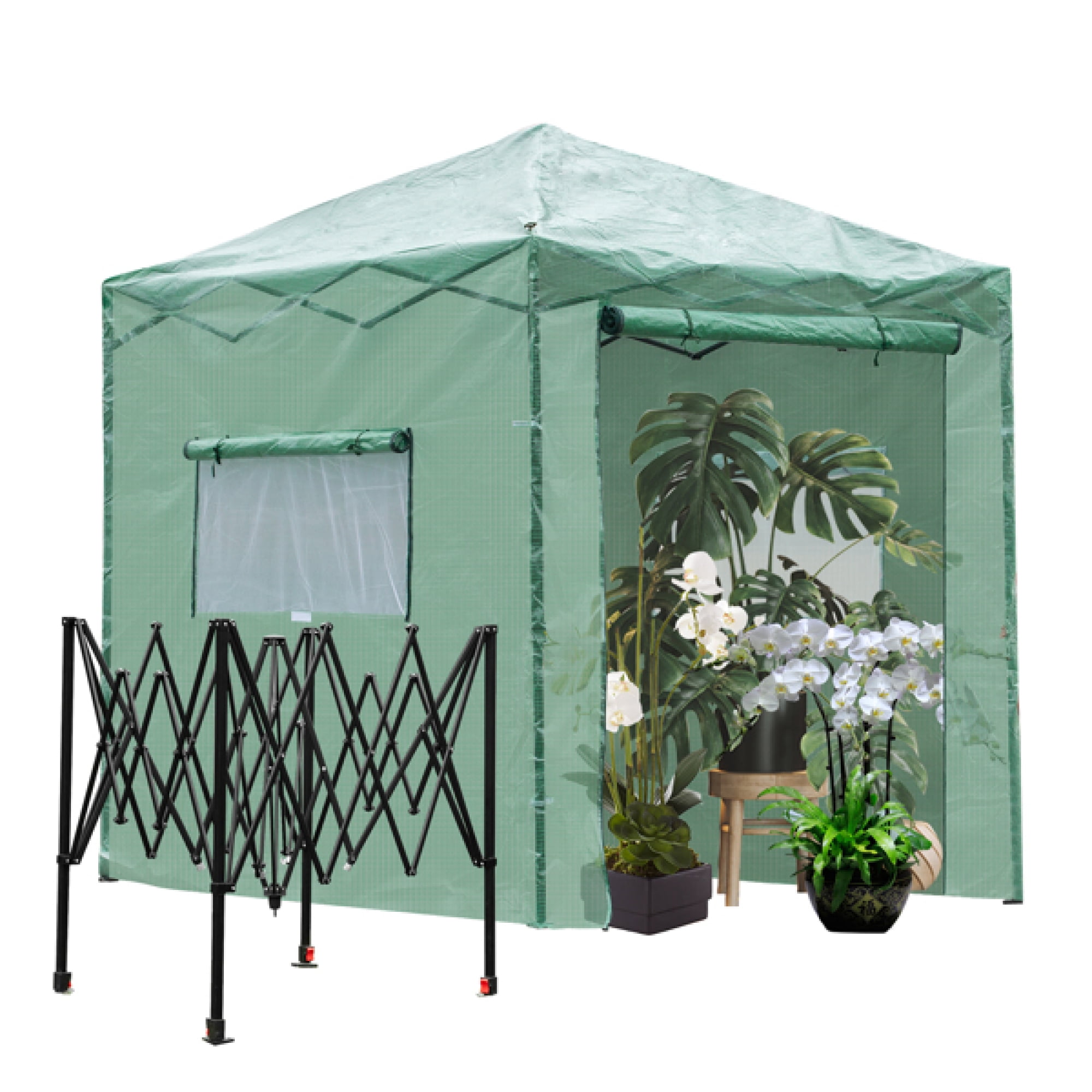 Greenhouse Hanience Walk-in Greenhouse with Anchors and Ropes Green PE Cover 3 Tier 4 Wired Shelves Indoor and Outdoor Greenhouse for Garden/Patio/Backyard/ Balcony 