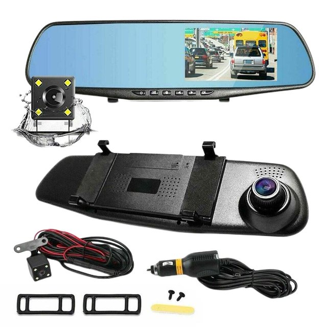 Coche DVR 1080P Cámara de vídeo Vista trasera Lente dual incorporada HD Altavoz automático de 43 pulgadas