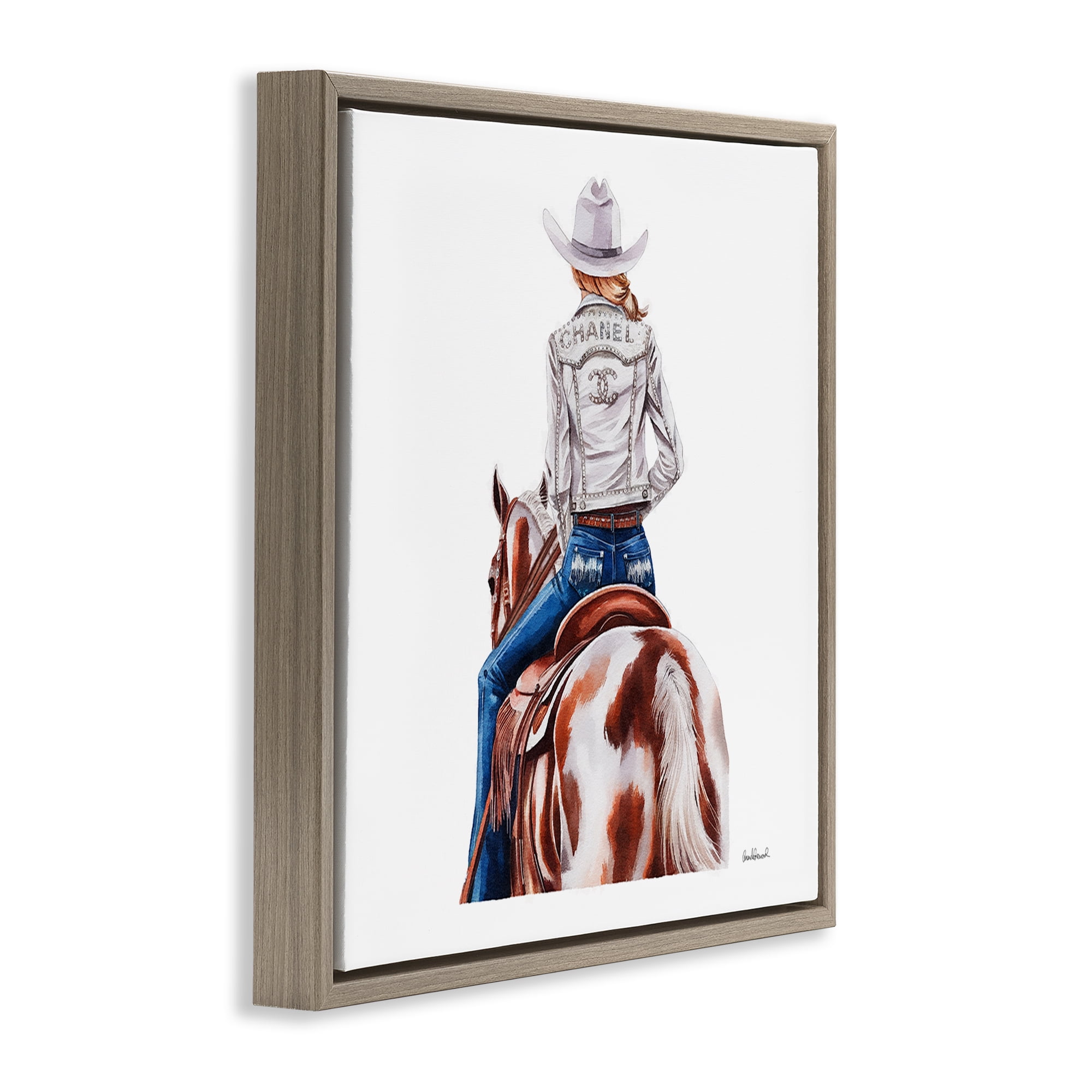 Stupell Industries Glam Cowgirl Spotted Horse People Painting Brown Floater Framed Canvas Art Print Wall Art, 25 x 25