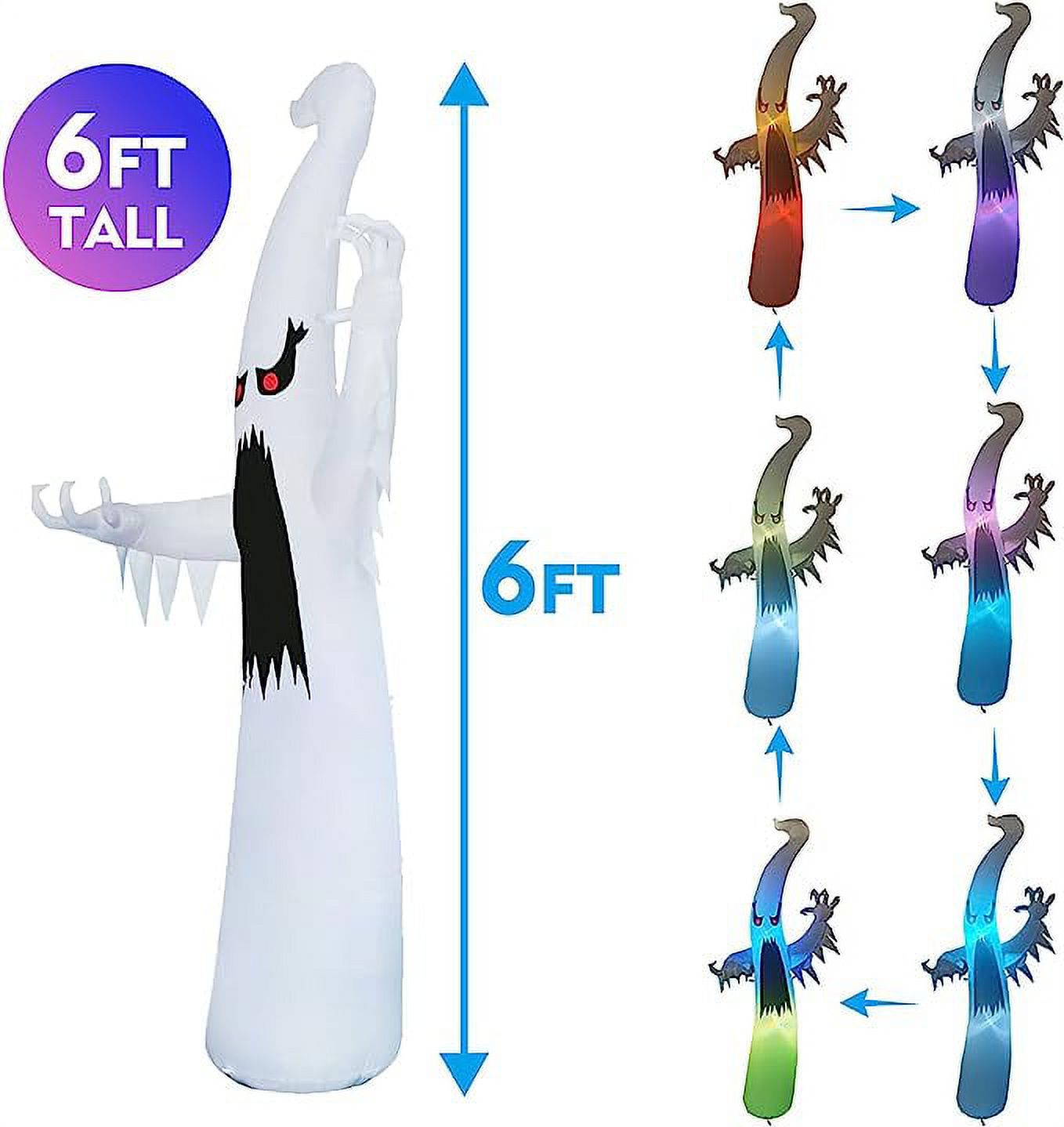 GOOSH 6 Ft Halloween Inflatable Colorful Dimming Ghost photo 5