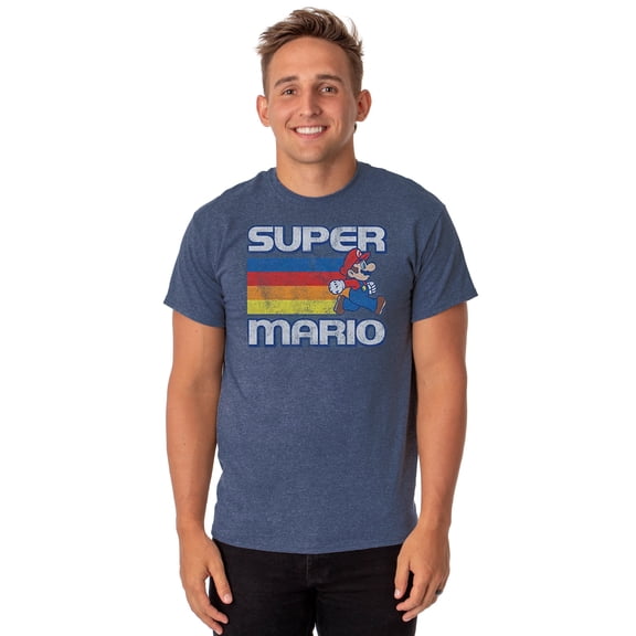 Super Mario T-Shirt Men's Rainbow Trail Distressed Short Sleeve Tee