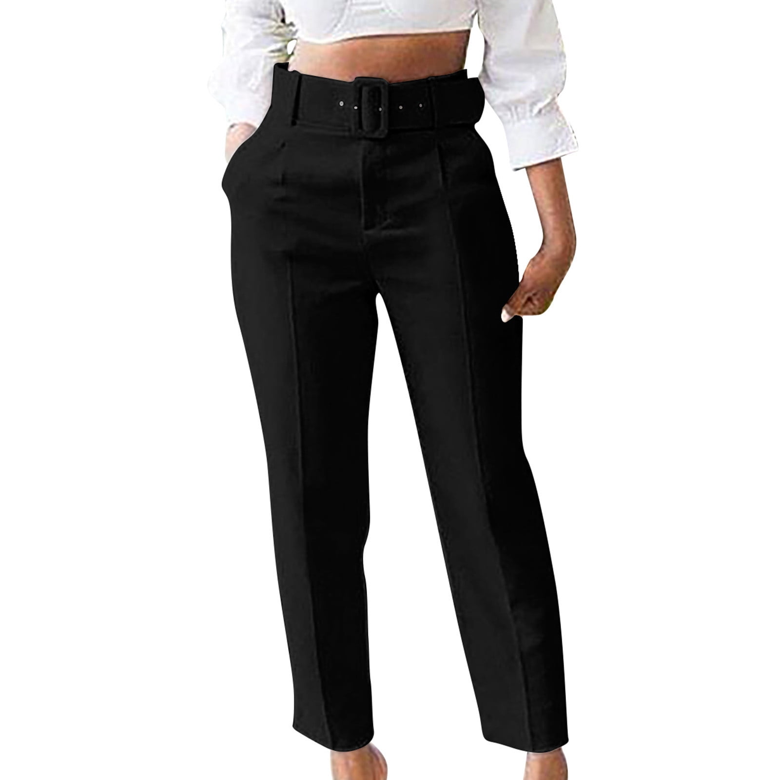 Uillui Dress Suit Pants for Women Business Casual Straight Leg Trouser  Dressy High Waist Office Work Pant Slacks with Belted, Black, Small :  : Clothing, Shoes & Accessories