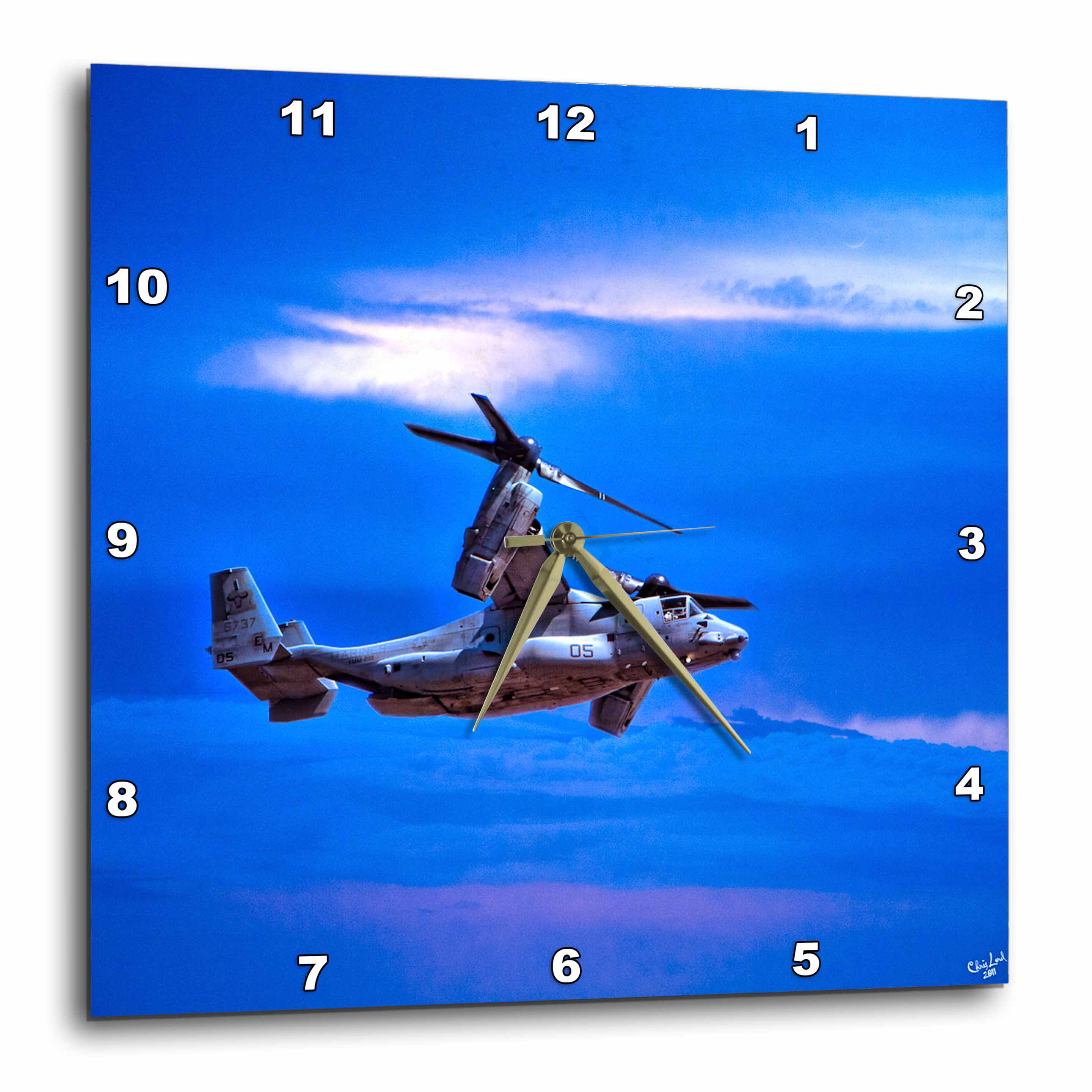 3dRose dpp_55969_3 Osprey Helicopter Marines Wall Clock 15 by 15-Inch 