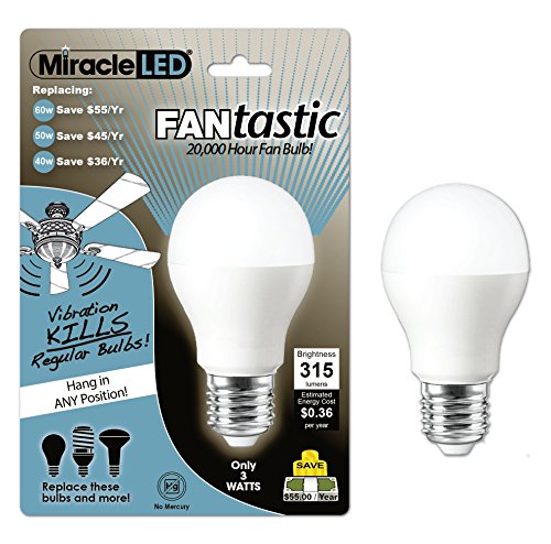 Miracle Led 605026 3 Watt Fantastic 20 000 Hour Fan Bulb Cool White Com Miracle Led 605026 3 Watt Fantastic 20, 20 000 Hour Incandescent Light Bulb