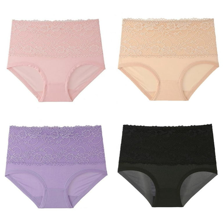 Women's High Waisted Lace Underwear Ladies Soft Full Coverage Briefs  Seamless Panties Tummy Control Panty Underpants Stretch Briefs Plus Size B  M(3Pcs/set) 