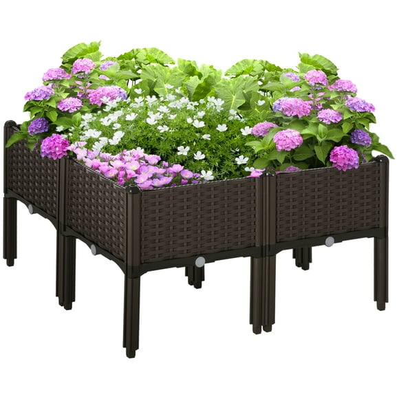 Outsunny Jardinière Surélevée 4 Pcs PP Jardinière Surélevée Support de Plantes Empilable Boîte de Culture de Légumes et d'Herbes