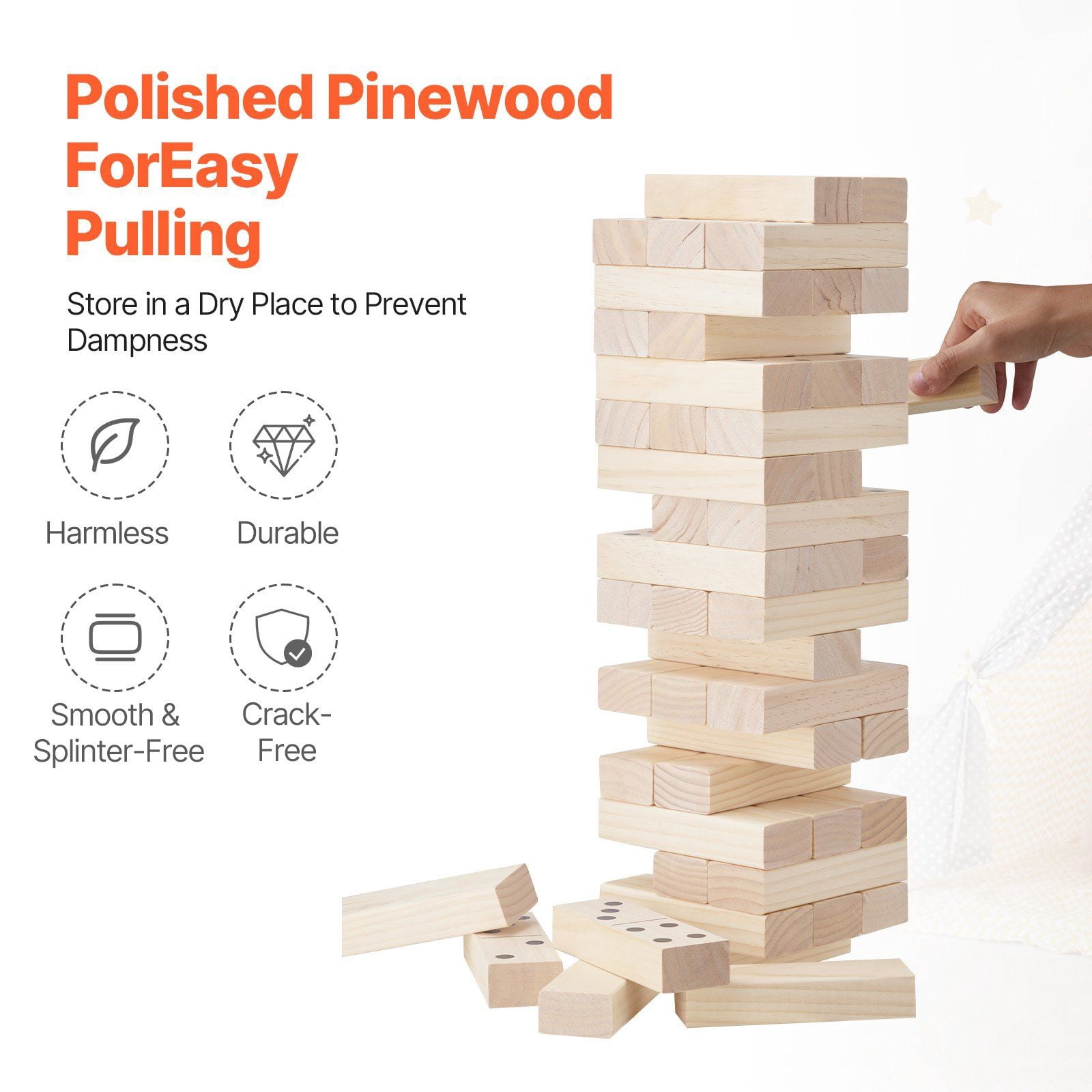 Tumbling Timber Toy 54 Blocks Large Tumble Tower Blocks Game Made from Premium Pine Wood with Zipper Carry Bag, Erasable Scoreboard and Marker Pen, Perfect for Indoor and Outdoor Family Fun and Party