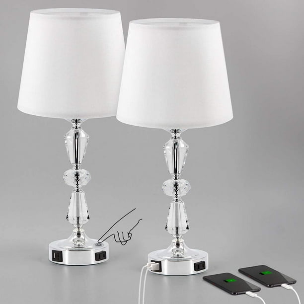 Set of 2 Crystal Table Lamp, 3Way Dimmable Touch Control Lamp with