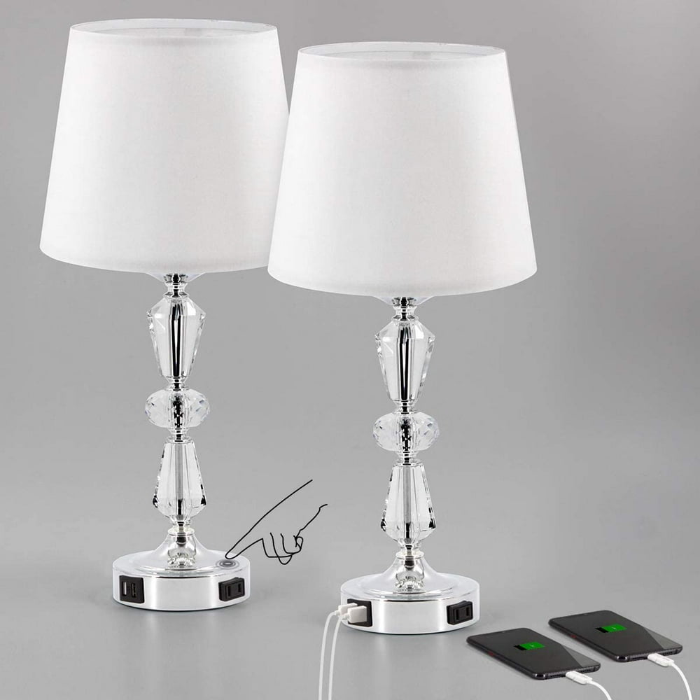 Set of 2 Crystal Table Lamp, 3-Way Dimmable Touch Control Lamp with