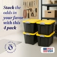 thumbnail image 2 of Homz 22 Gal Durabilt Storage Container w/Latch Lid, Black/Yellow (4 Pack), 2 of 12