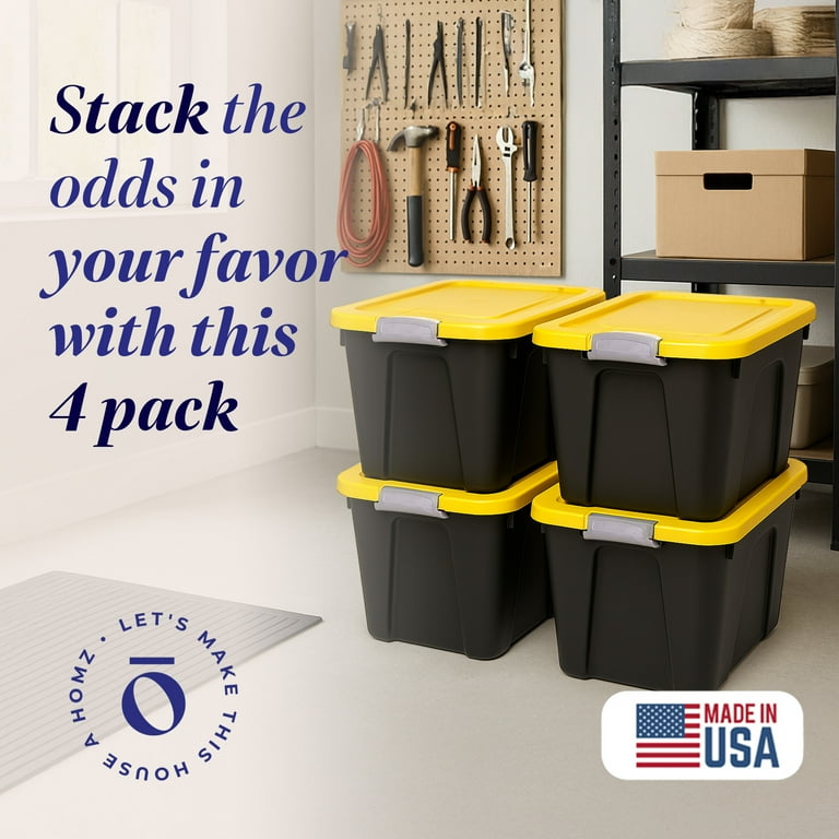 Homz 22 Gal Durabilt Storage Container w/Latch Lid, Black/Yellow