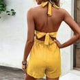 thumbnail image 6 of Noarlalf Jumpsuits for Women Casual Women's Halter Waist Sexy Backless Slim Solid Color Sleeveless Romper Yellow M, 6 of 7