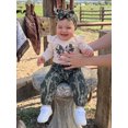 thumbnail image 4 of RUINIXCW Baby Girl Fall Outfits Bow Print Long Sleeve Romper Camouflage Pants and Bow Headband 3 Piece Set, 4 of 7