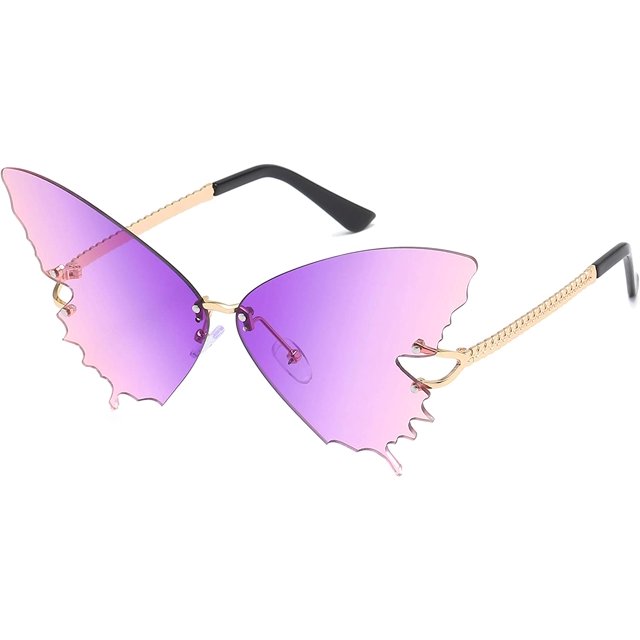 Gafas de sol sin marco con diseño de mariposa de moda para mujer, estilo vintage.