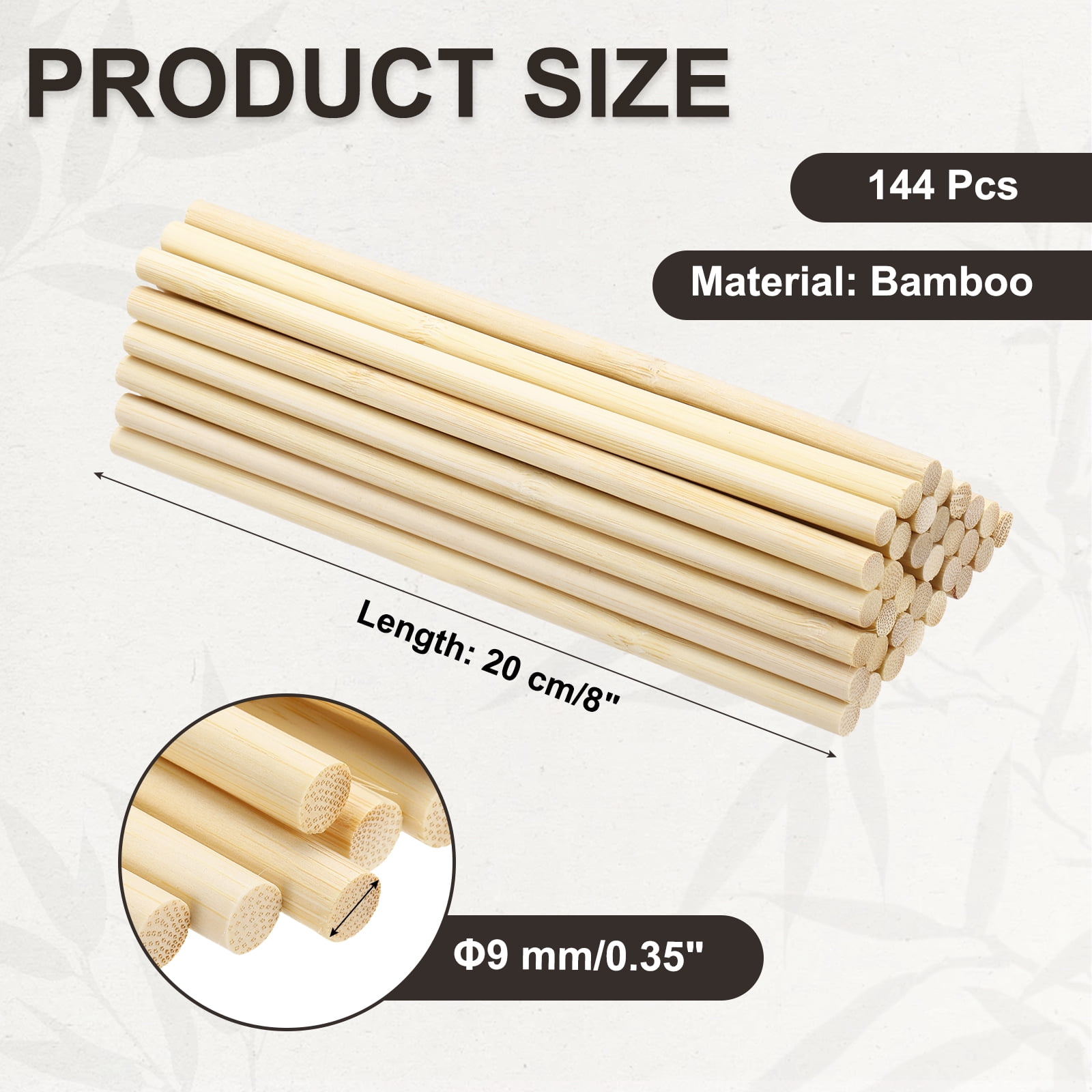 Uxcell Wooden Dowel Rods, Round Unfinished Wood Sticks, Precut Natural Bamboo Stick for DIY Crafting, Hardwood Craft Dowel Rods, Cake Dowels, Natural Color 7/20 x 8 Inch