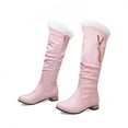 thumbnail image 4 of hopeusnice Women's Knee High Boots Fuzzy Fleece Lined Winter Warm Boots Comfortable Fashion Boots Low Heel Buckle Zipper Boots Pink 40, 4 of 9