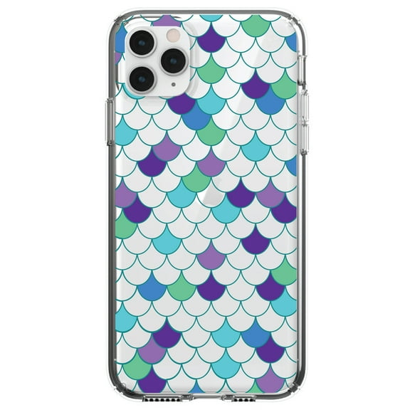 DistinctInk Clear Shockproof Hybrid Case for iPhone 12 Pro MAX (6.7" Screen) - TPU Bumper, Acrylic Back, Tempered Glass Screen Protector - Mermaid Scales