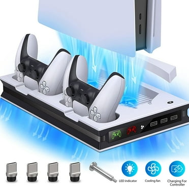 TSV Vertical Cooling Fan Stand Fit for PS5 Digital Edition/Ultra HD Console, Fast Charging Station for PS5 Dualsense Controller with 3 USB Ports, Sony PlayStation 5 Accessories