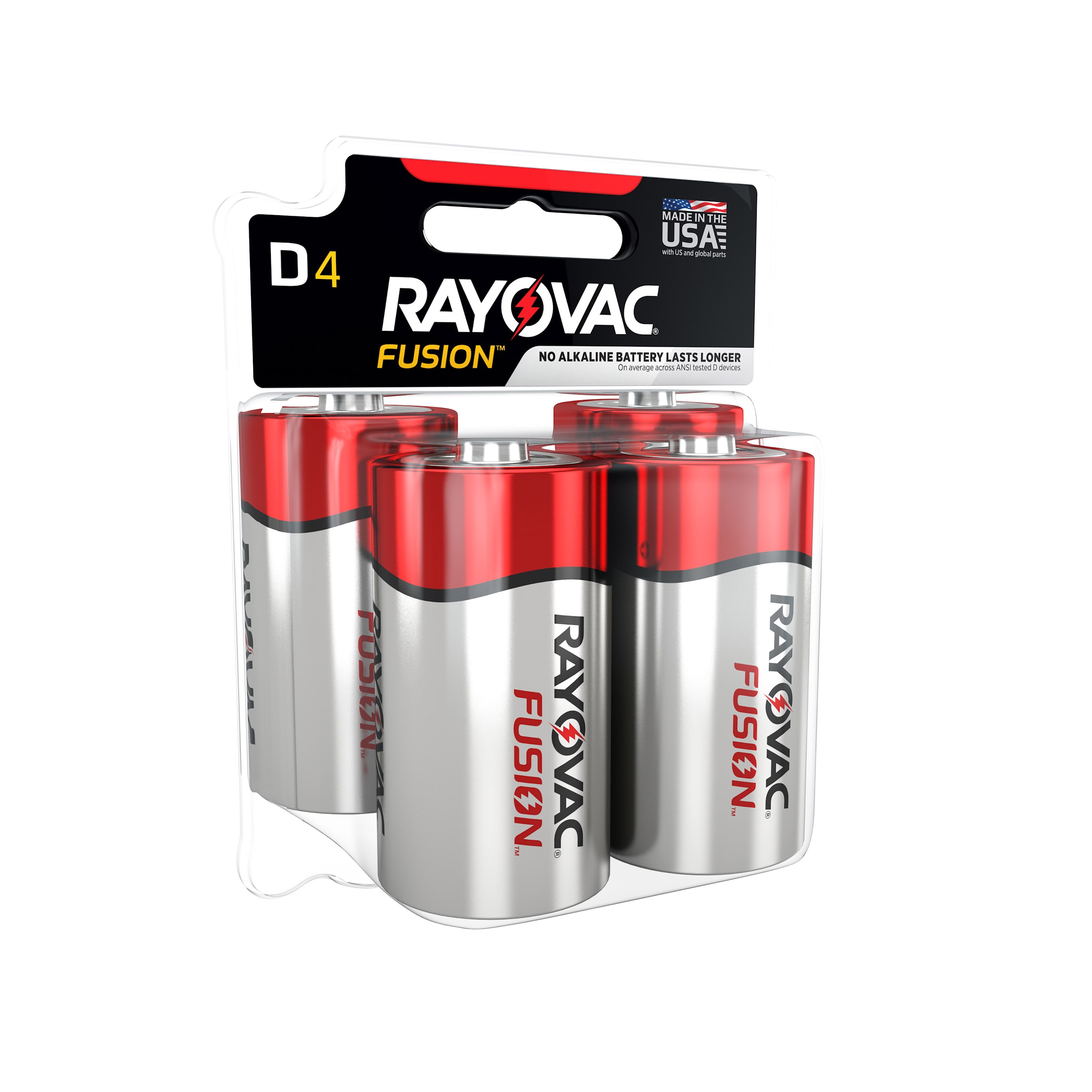 Rayovac Fusion Premium Alkaline, D Batteries, 4 Count
