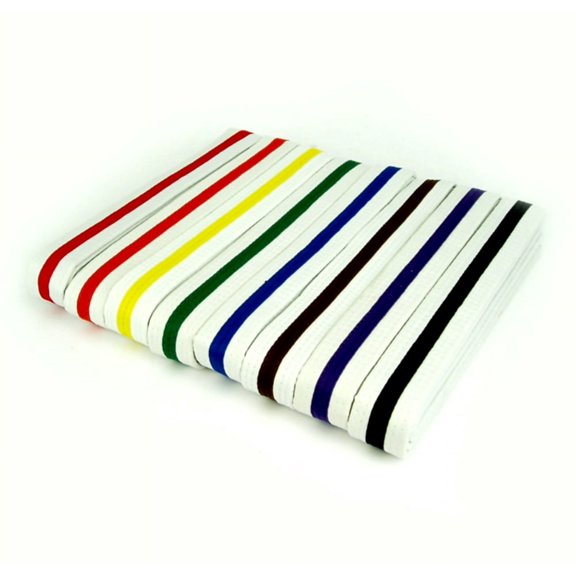 Martial Arts 1.5" Wide Karate Taekwondo Double Wrap Color Striped White Belts
