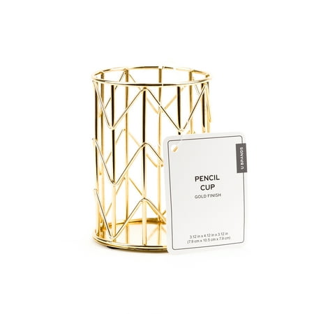 U Brands Pencil Cup Desktop Accessories Wire Metal Gold