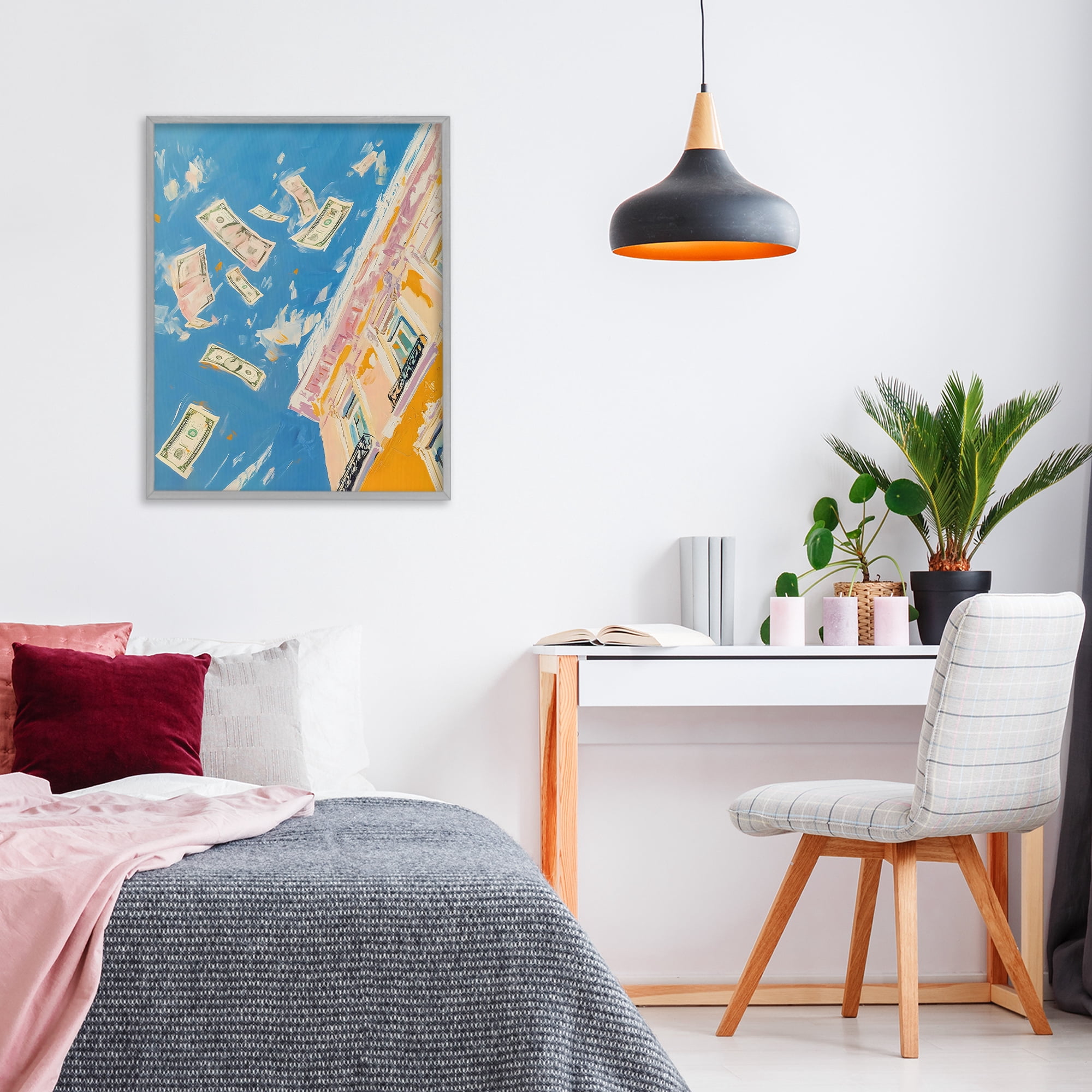 Stupell Industries Money Rain Drifting Past Windows Gray Framed Giclee Art, design by The Prints Vibe