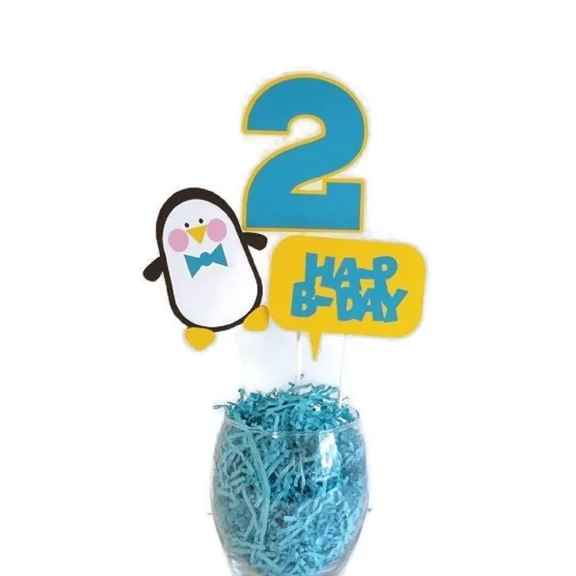 ZYLER- Boy Penguin Birthday Party Cake Toppers Centerpiece Sticks Decorations With Age