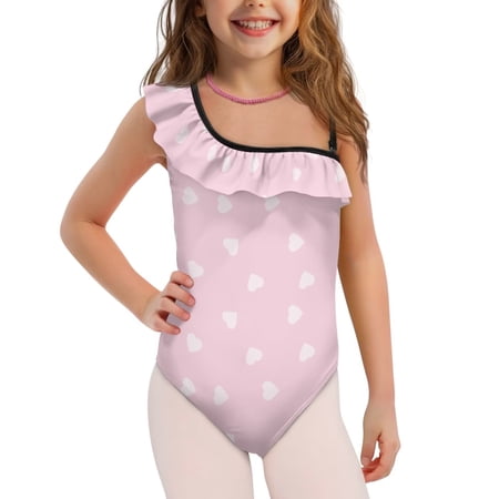 Uorisanigo Girls Bathing Suits Kids One Piece Cute Heart One Shoulder Summer Beach Swimwear Size 3-4 Single Spaghetti Strap Swimming Suits