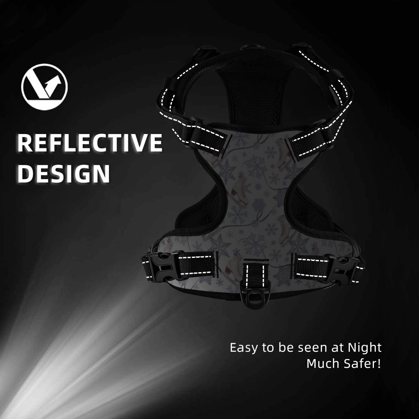 Vsdgher Elegant ice skates snowflakes Dog Harness, No-Pull Pet Harness, Dog Vest, Pet Vest for Small to Large Dogs-Large