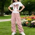 thumbnail image 4 of ITSAME Girls Outfit Set Bow Print T-Shirt and Cargo Pants 2-Piece Summer Fashion Casual Clothes Pink Size 14, 4 of 7