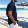 thumbnail image 5 of Gaukiv Men's Band Collar Shirts Short Sleeve Linen Blouses Relaxed Tops Navy M, 5 of 5