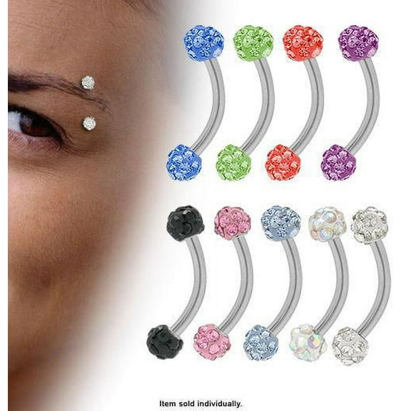 Curved Barbell 16G Eyebrow Ring with CZ Jewels - 9 Colors Available
