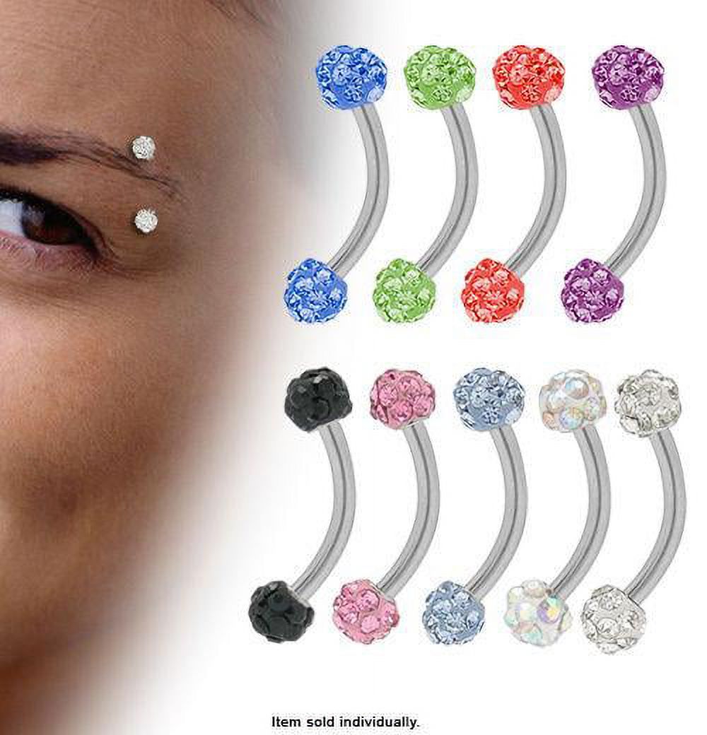 Curved Barbell 16G Eyebrow Ring with CZ Jewels - 9 Colors Available