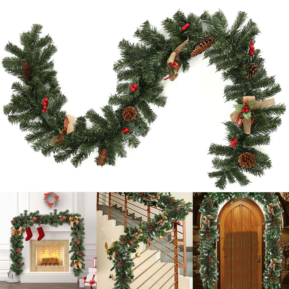 1.8M/6FT Green Christmas Garland Artificial Wreath Garland with Berries Pine Cones Christmas Hanging Garland Decorations for Fireplace Stair Door Xmas Fireplaces Stairs Doors Garden Yard Décor 