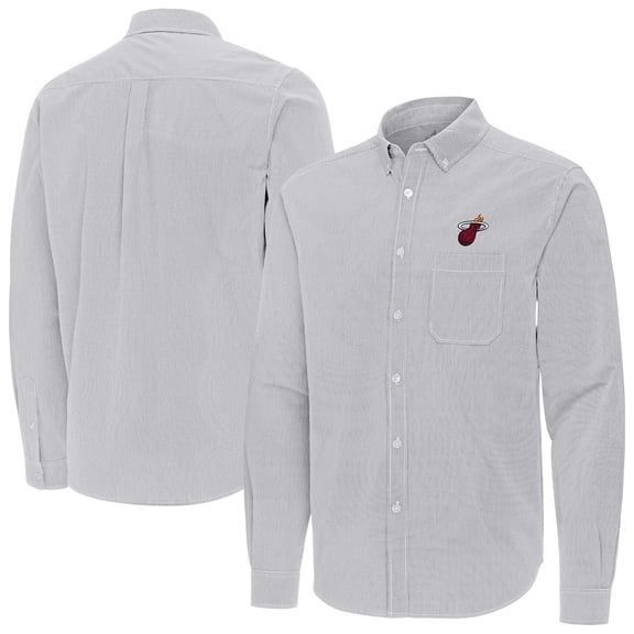 Men's Antigua Gray Miami Heat Porter Woven Long Sleeve Button-Down Shirt