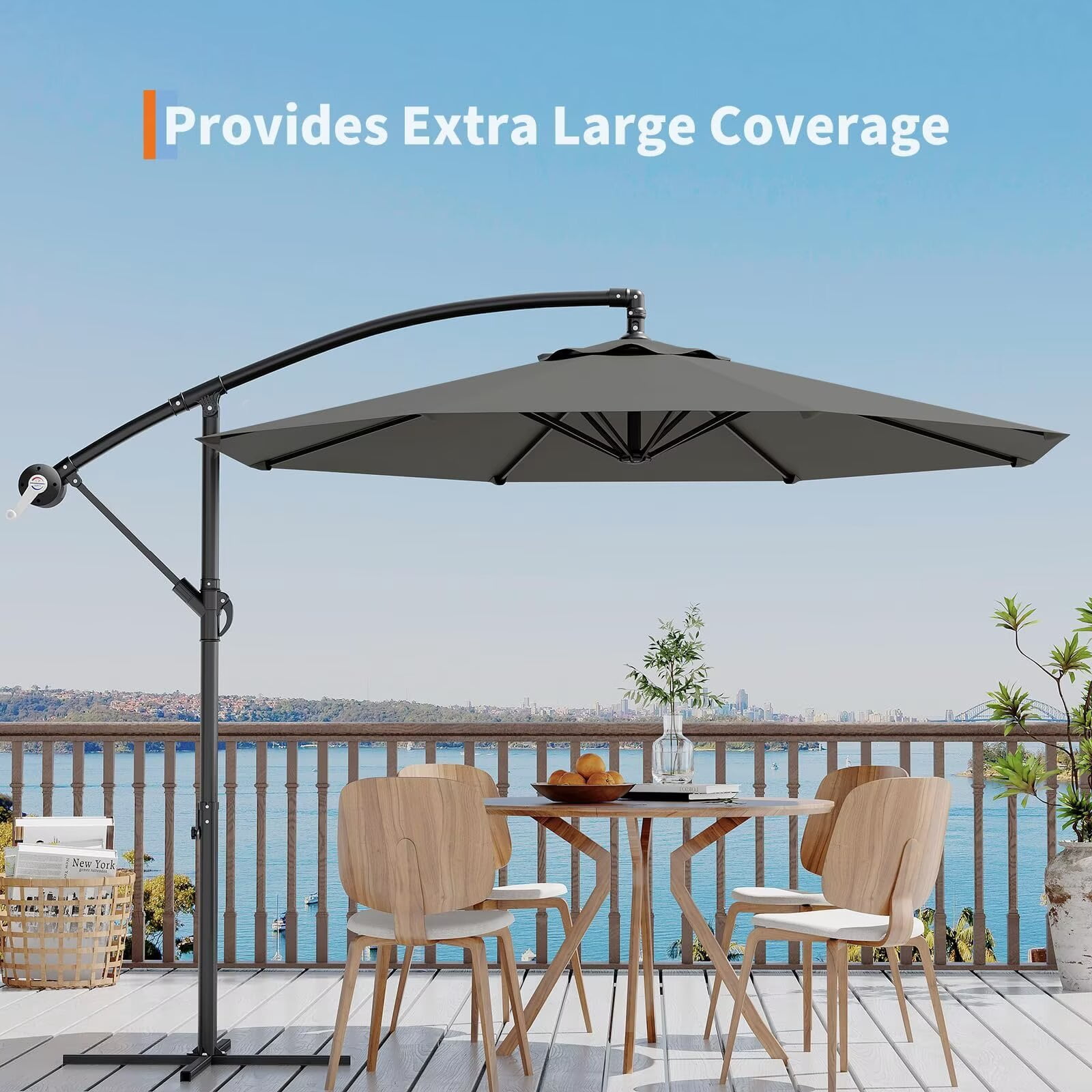 HELLONE 10FT Cantilever Umbrella outdoor patio, Offset Patio Umbrella with Easy Lift & Tilt Adjustment, UV Protection Fade Resistant for Deck, Pool, Garden, Grey