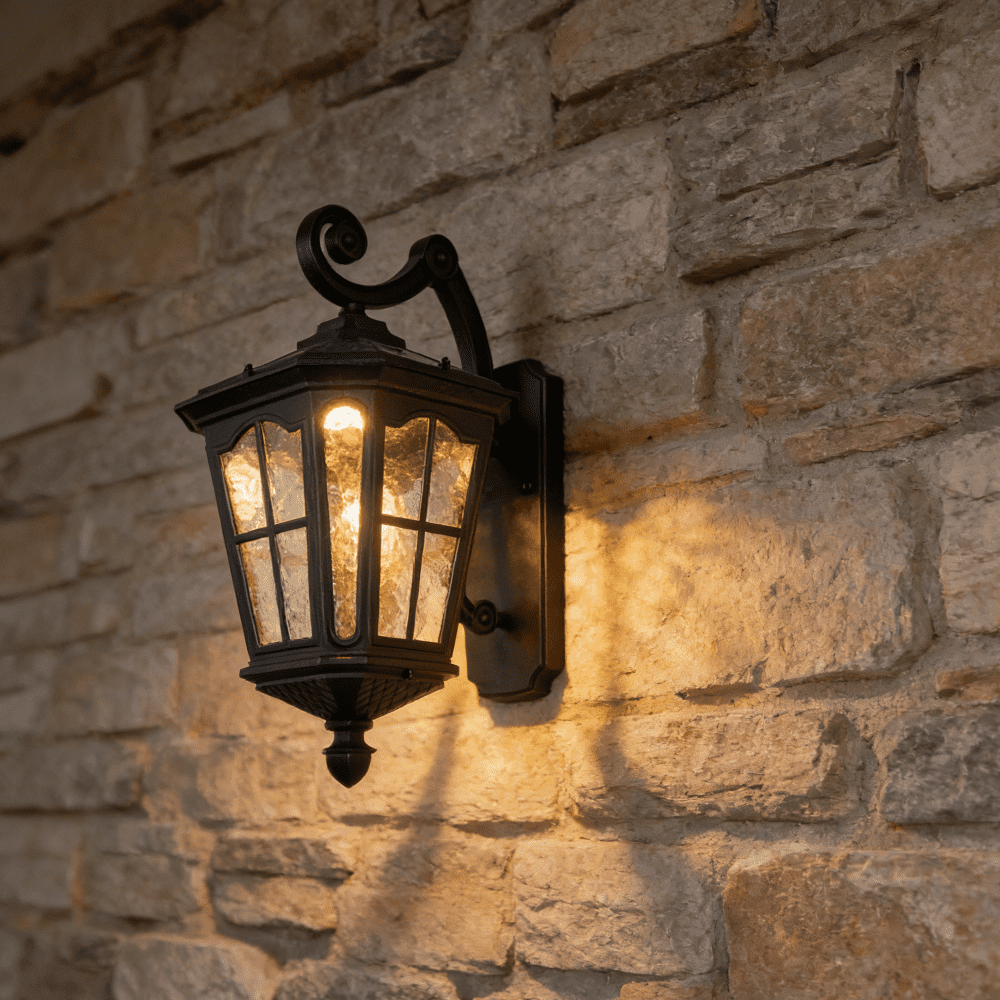 Black Solar Wall Light, Outdoor Amen Style Lamp IP65 Waterproof, 3000K-6000K Adjustable Sconce for Garden Patio Gate Post