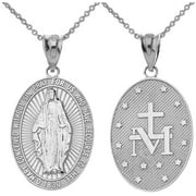 Factory Direct Jewelry 925 Sterling Silver Necklace, Miraculous Medal of Blessed Virgin Mary Catholic Charm Pendant, Silver Chain, 22"