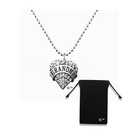 EC(tm) Greatest Grandma Charm Necklace & Mothers Day Gift Idea & Velvet Drawstring Jewelry Bag - 2 Pk COMBO - Engraved Necklace & Pendant Bead Chain Grandma Gifts (1 Necklace w/1 Pouch)