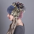 thumbnail image 3 of Contrast Color Furry Hat for Women  Winter Beanie with Patchwork, 3 of 4