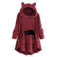 thumbnail image 1 of Gibobby Sudadera en Ligero y calientito Sudadera con capucha con orejas de y bolsillo para mujer, camisa de forro polar con botones, estampado clásico, suéter de manga larga clásica （Rojo， M), 1 of 4