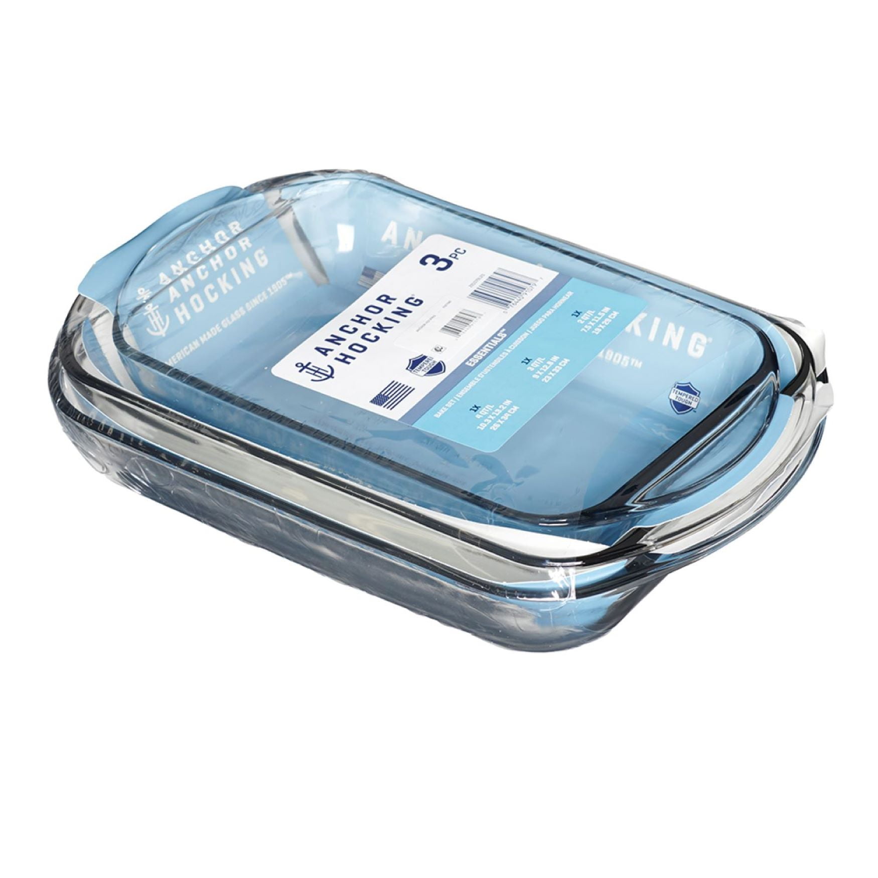 Anchor Hocking 3-Piece Glass Bakeware Set with 2-Quart, 3-Quart, and 4-Quart Baking Dishes
