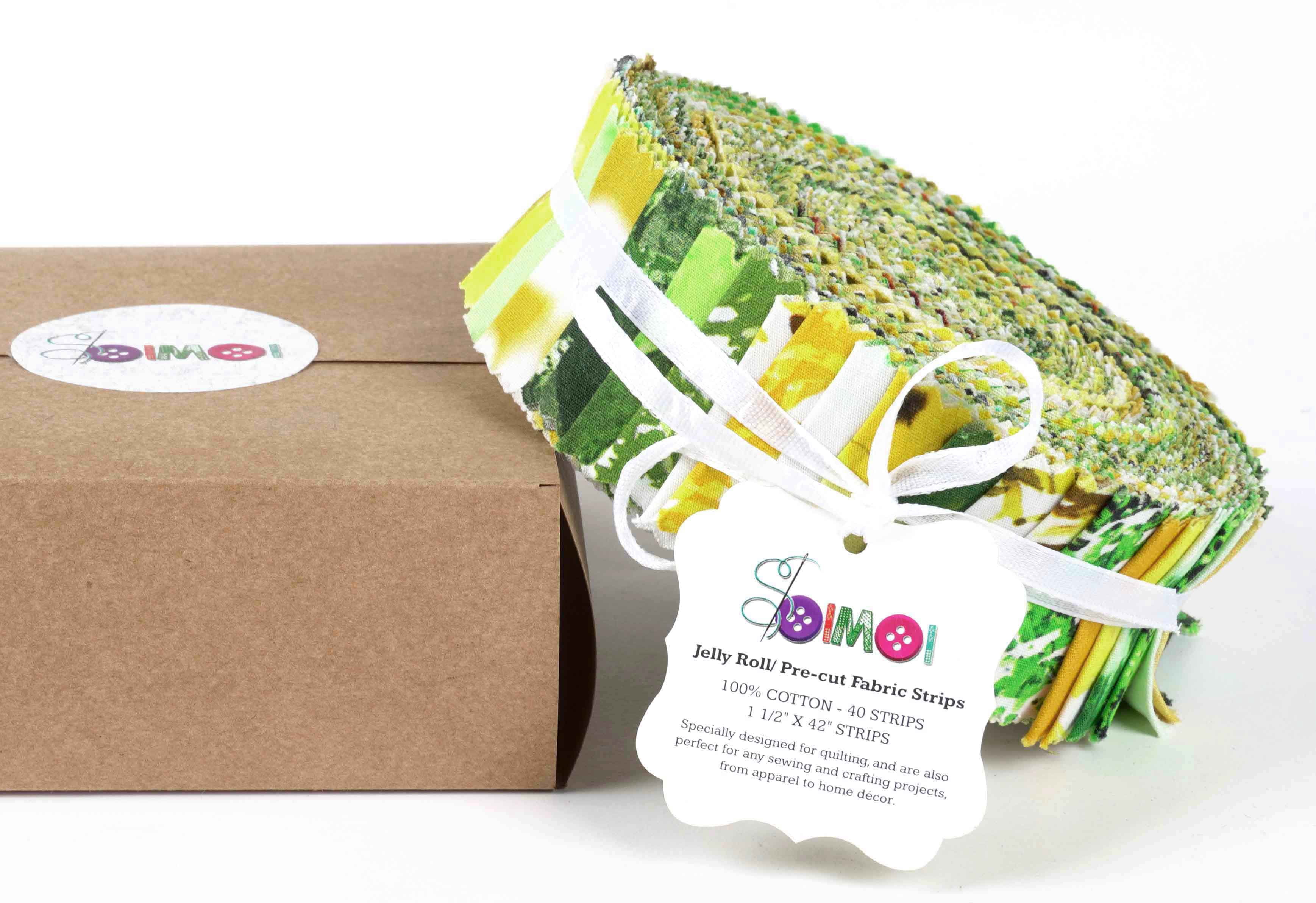 Soimoi 40Pcs Tie Dye Print Precut Fabrics Strips Roll Up 1.5x42inches Cotton Jelly Rolls For Quilting - Green